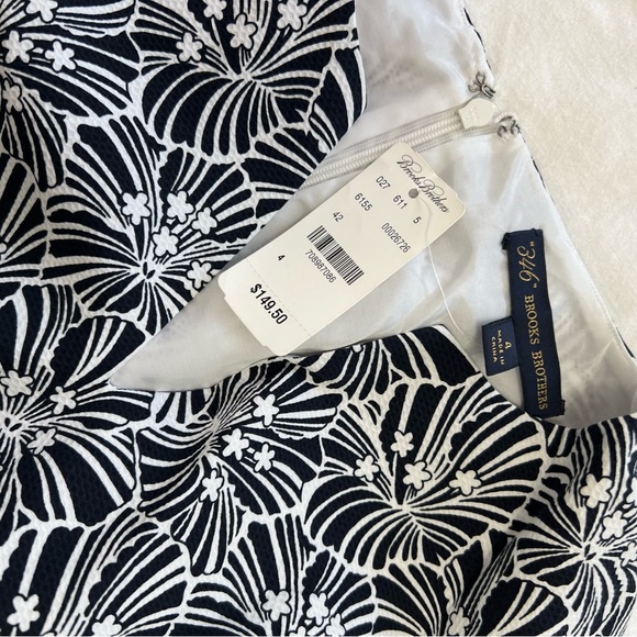 Sleeveless Black and White Floral Pattern Brooks Brothers Midi Dress - Size 4 - Picture 5 of 8